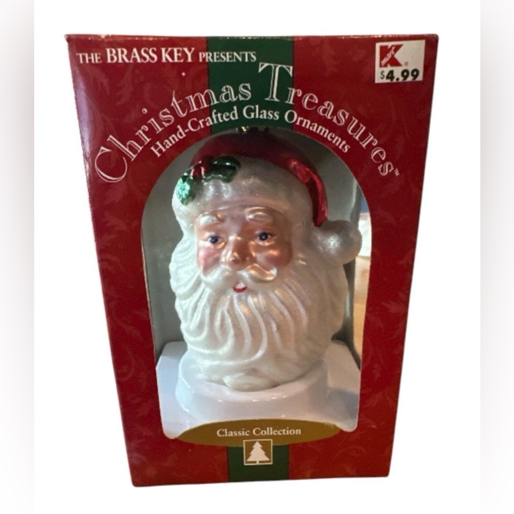 NEW The Brass Key Christmas Treasures Hand Crafted Glass Ornament Santa 2002